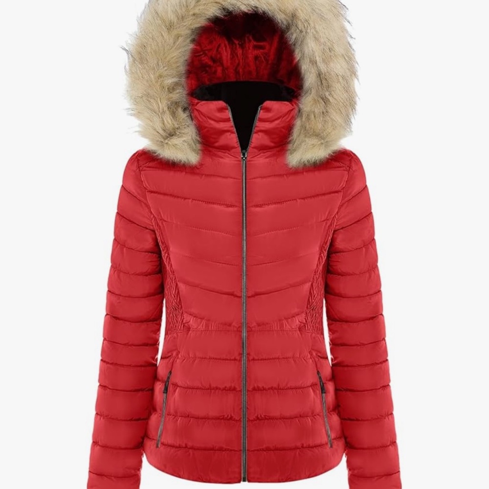 Chic Nation Burgundy Puffer Coat with Black Details